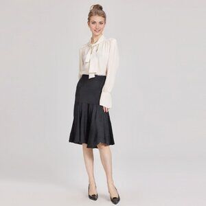 INC Knee Length Flare Circle Skirt Stretch Evening Fancy Zip Back Black Office